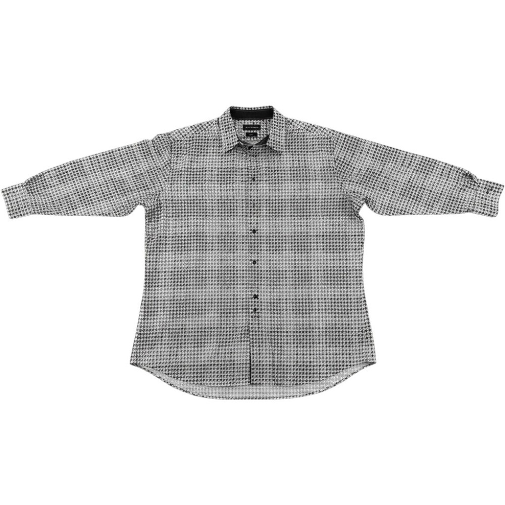 Paul Fredrick Mens Shirt 3XL Black White Houndstooth Classic Fit Button Up